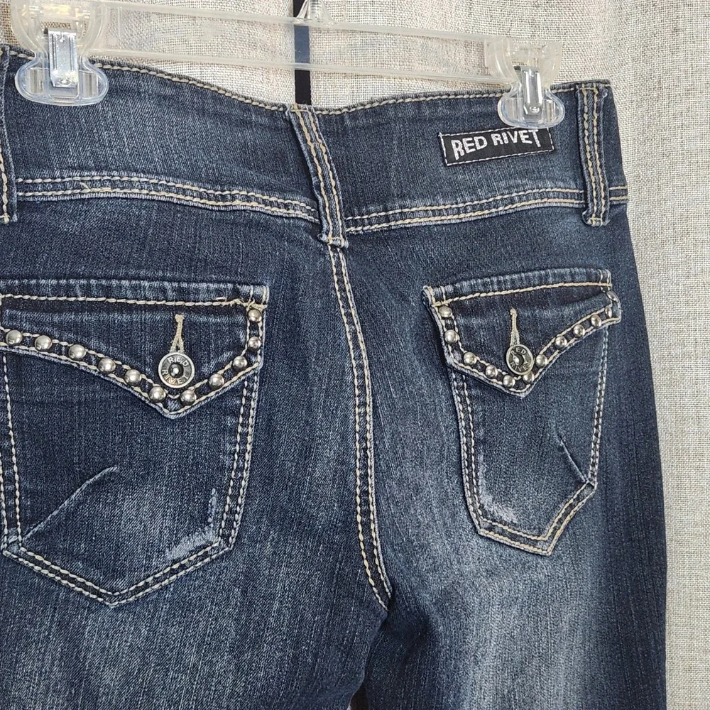 Red Rivet Denim Jeans Women's/Jr. 9 Dark Wash Bootcut‎ Embellished Y2K Mid Rise